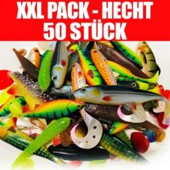 Jackson XXL Profi Hecht Köder Angelset 13 Bis 23cm – Gummifisch Set – 50 Stück