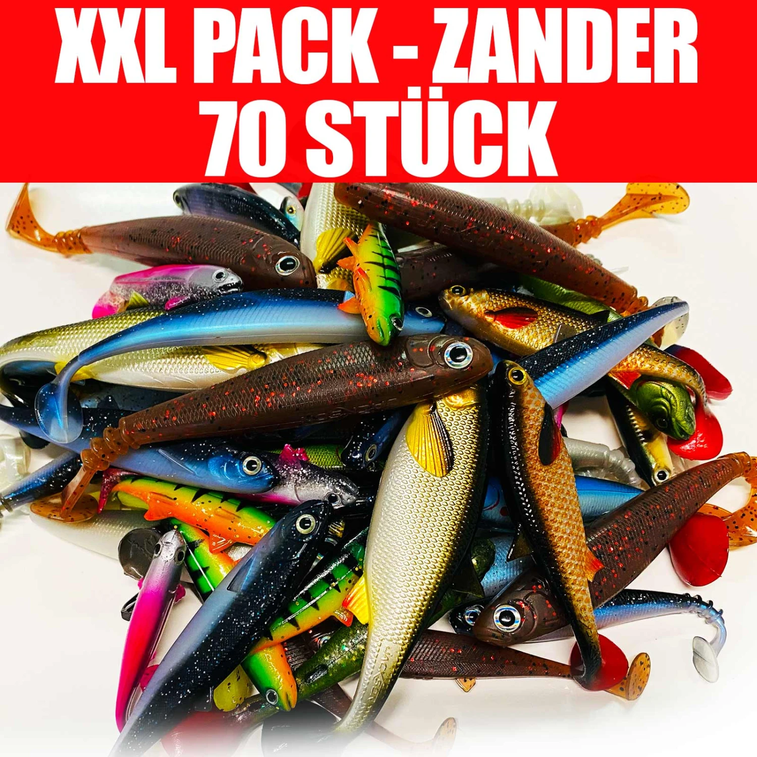 Jackson XXL Profi Zander Köder Angelset 8 Bis 14cm – Gummifisch Set – 70 Stück