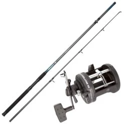 Norwegen Angelset Spro Rute 2,10m & Fladen Multirolle & Schnur Combo Komplett